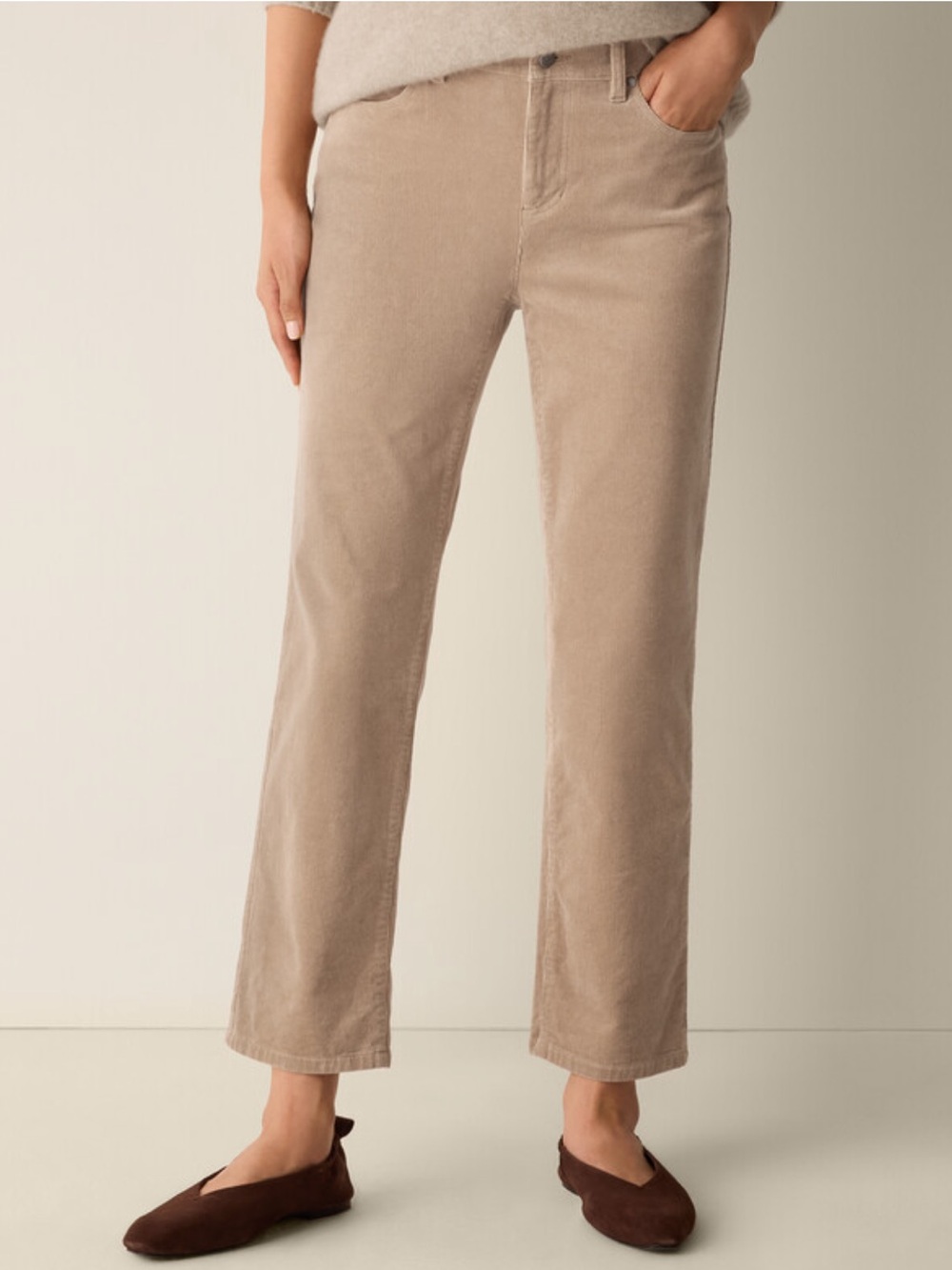 Eileen Fisher Organic Cotton Stretch Corduroy Straight Pant in Biscuit